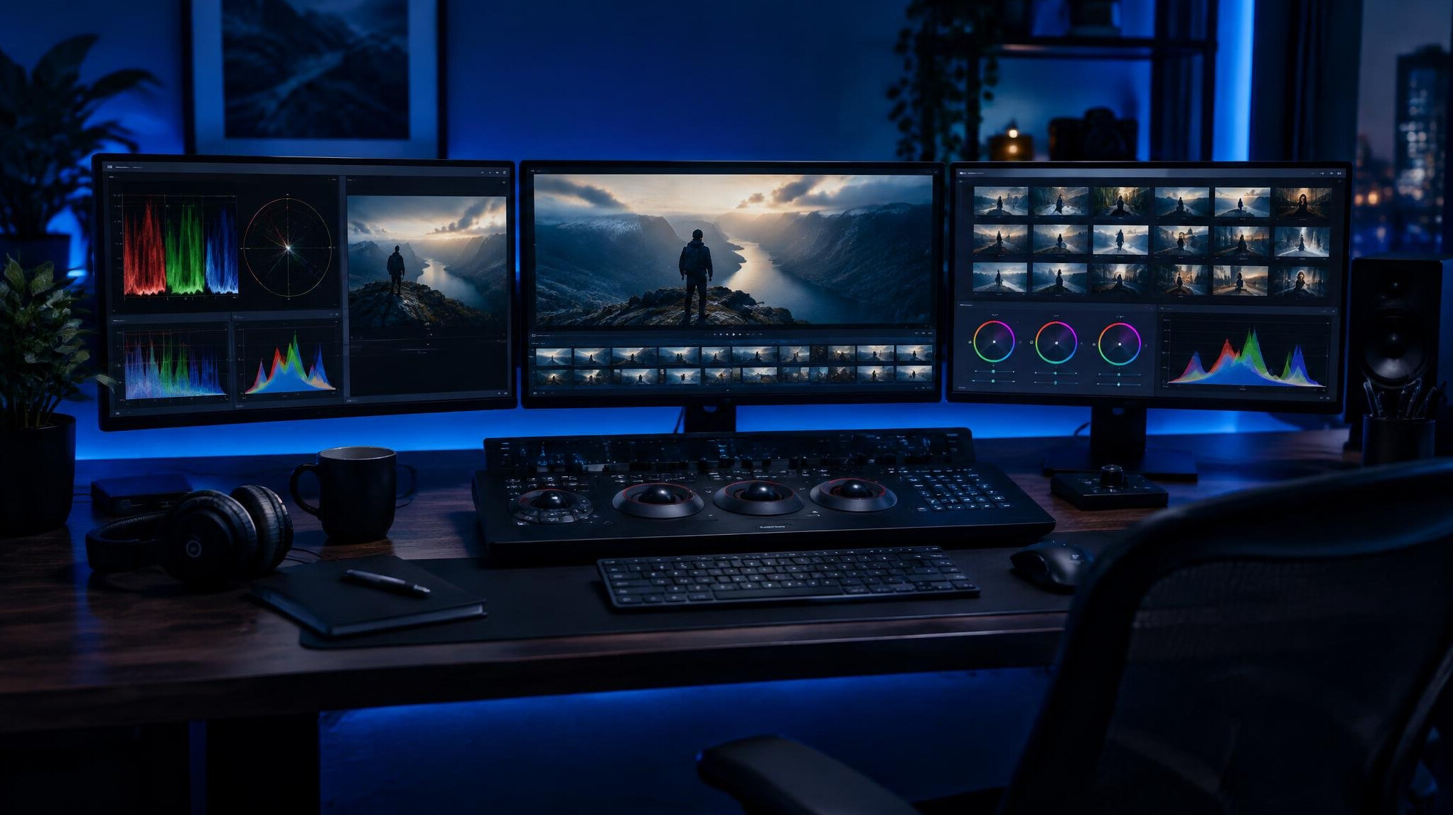 Editing bay with colour grading monitors