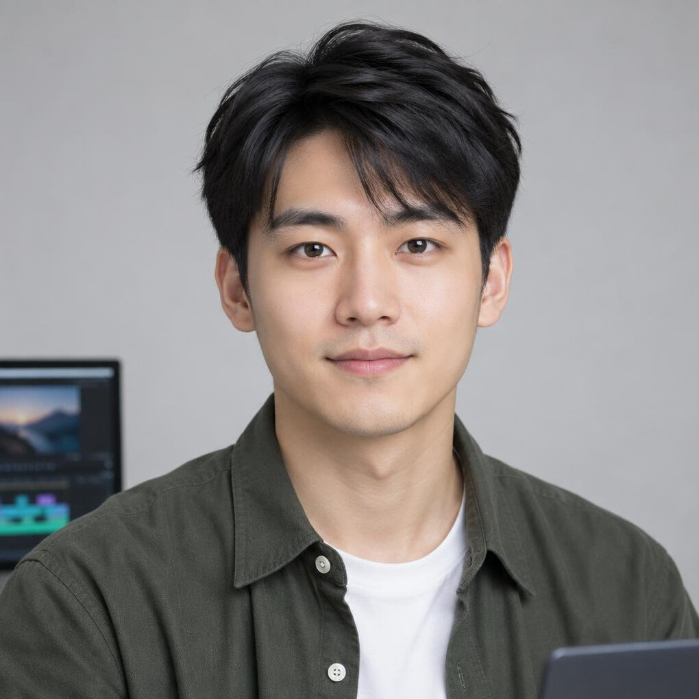 Studio portrait of a man video editor